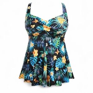 Aqua Eve Tankini Swimsuit Sz 22W Tropical Floral Print Beach Vacation Cruise